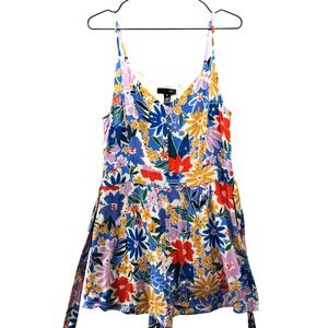 AQUA Floral Romper Womens M Blue Multicolor Flower Print Rayon Sleeveless
